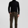 Pantalon chino en coton velours stretch marron coupe Regular