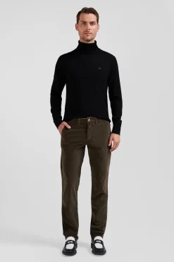 Pantalon chino en coton velours stretch marron coupe Regular