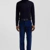 Pantalon chino en coton velours stretch bleu coupe Regular