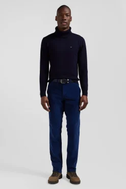 Pantalon chino en coton velours stretch bleu coupe Regular