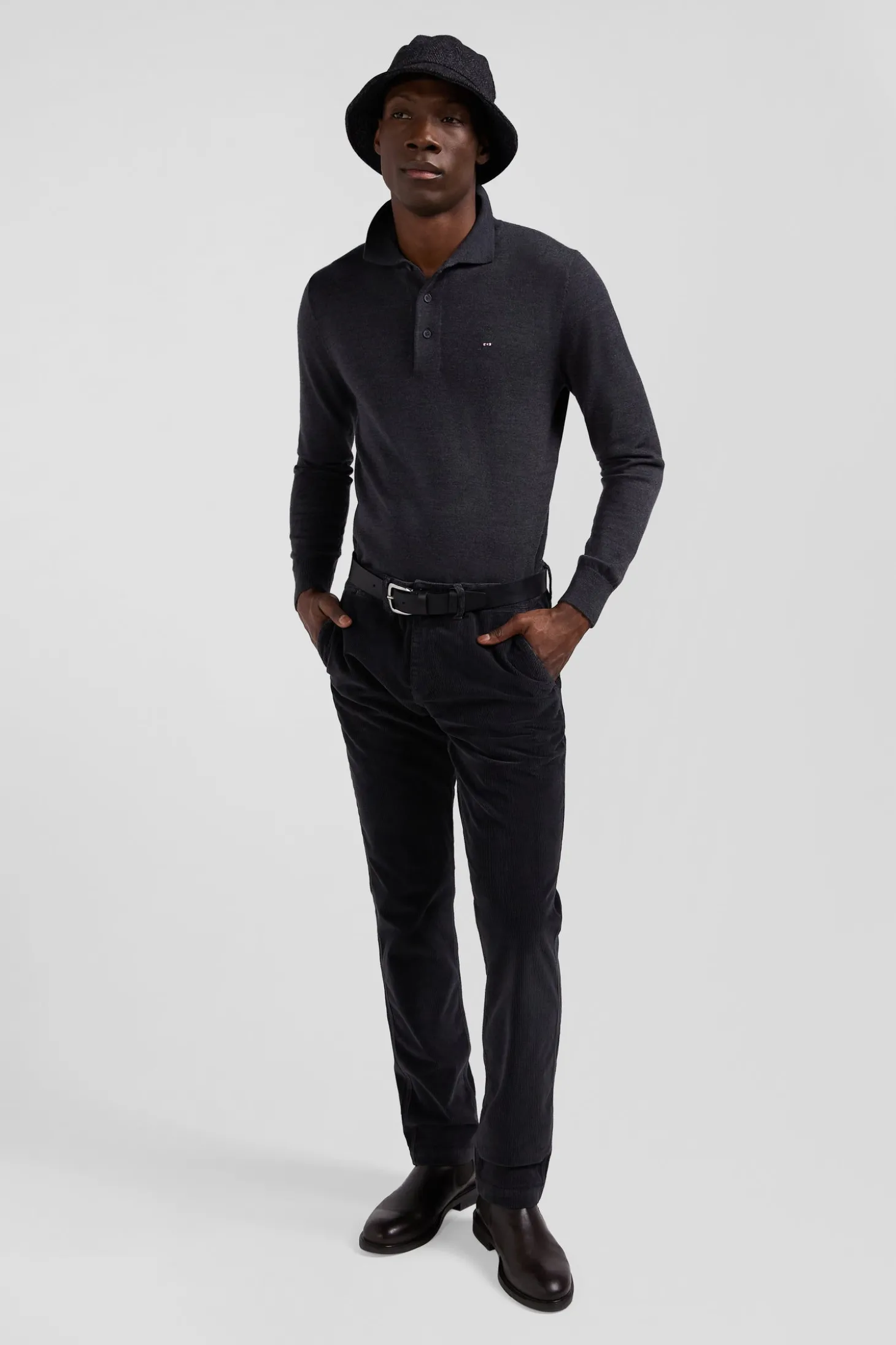 Pantalon chino en coton velours stretch brun coupe Regular
