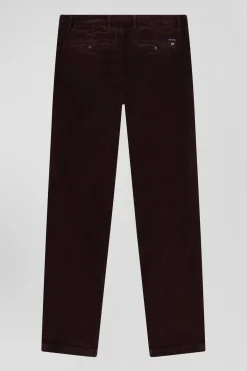 Pantalon chino en coton velours stretch bordeaux coupe Regular