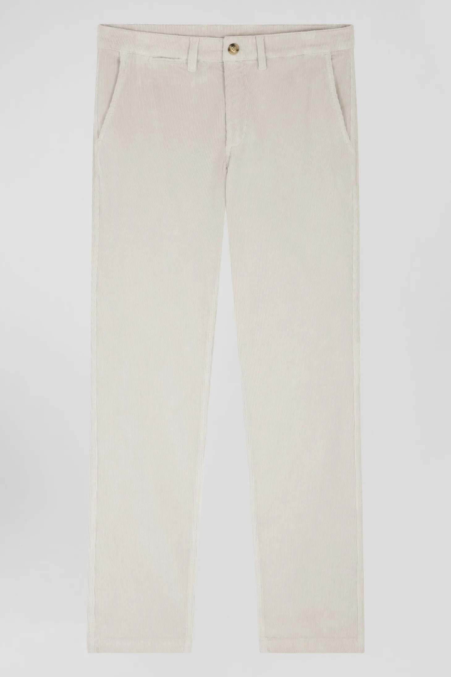 Pantalon chino en coton velours stretch écru coupe Regular