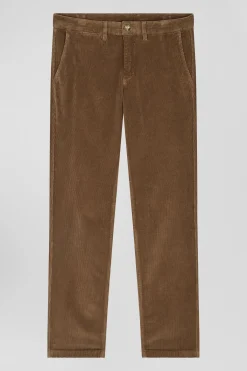 Pantalon chino en coton velours stretch camel coupe Regular