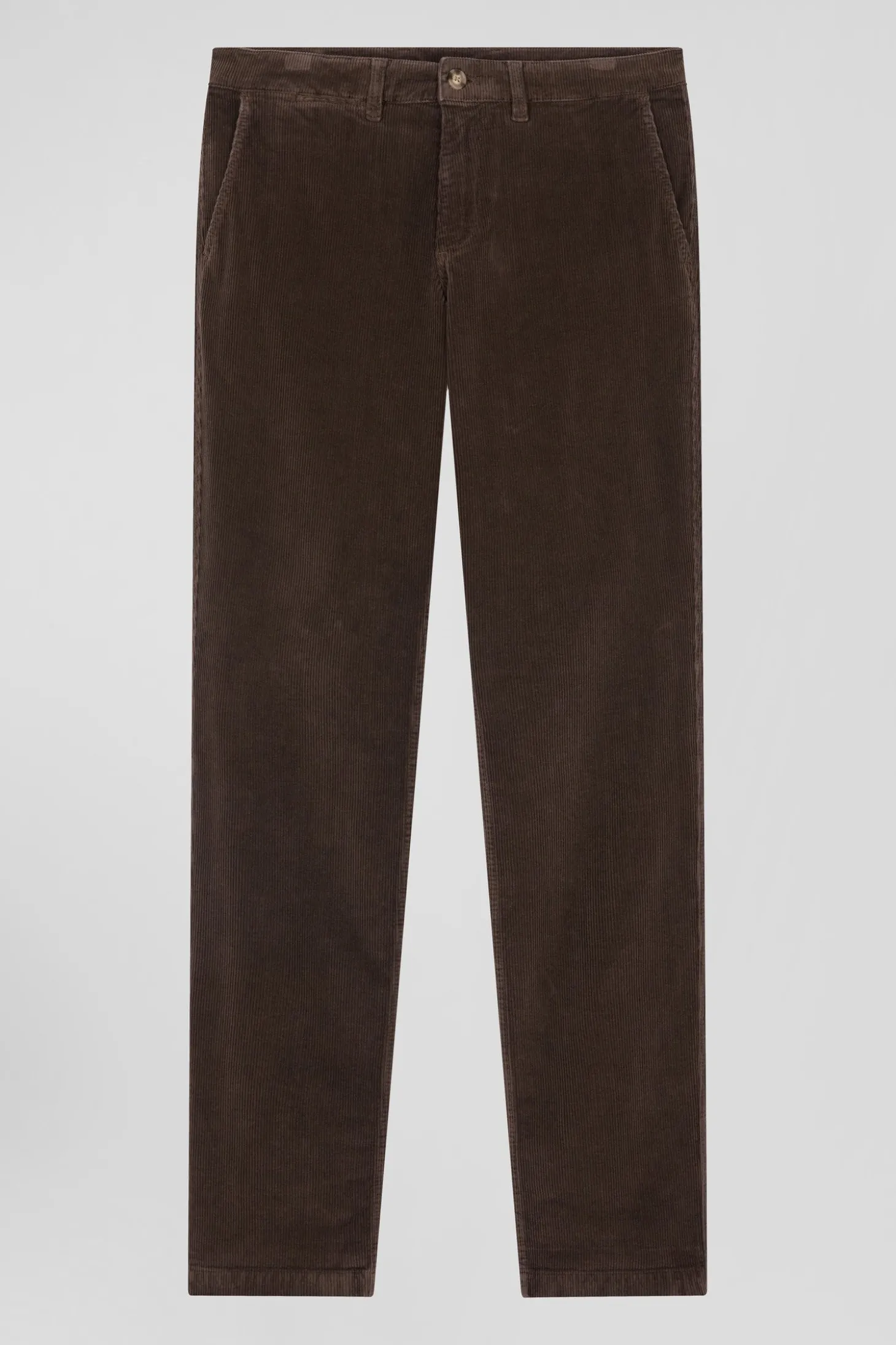 Pantalon chino en coton velours stretch marron coupe Regular
