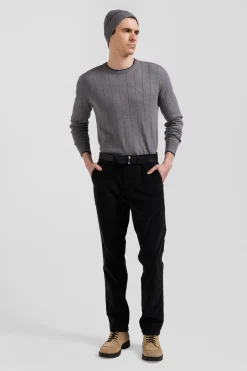 Pantalon chino en coton velours stretch kaki coupe Regular