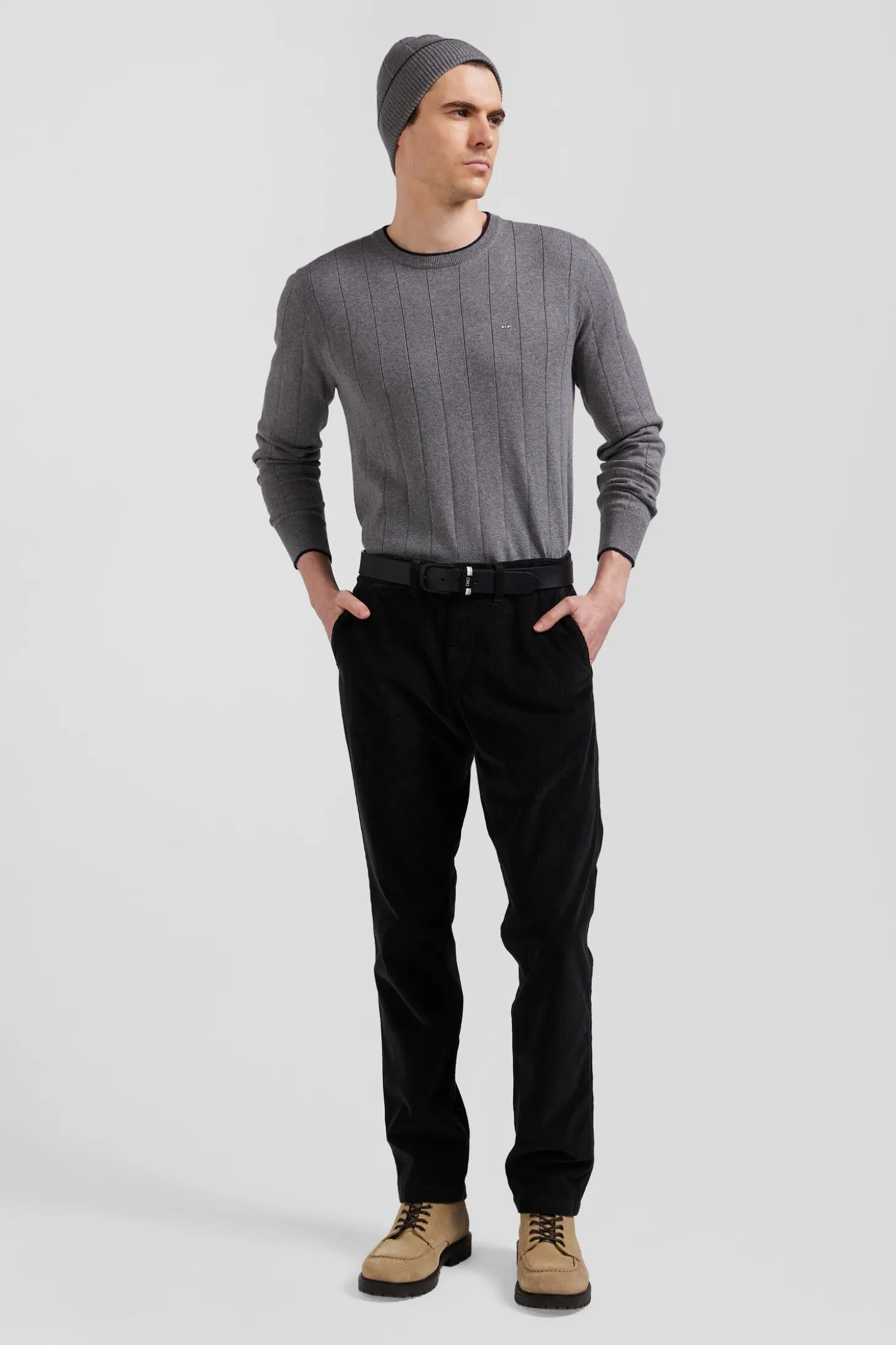 Pantalon chino en coton velours stretch kaki coupe Regular