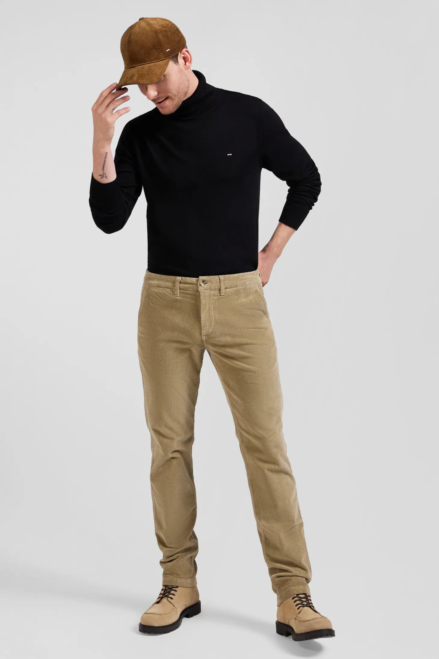 Pantalon chino en coton velours stretch chanvre coupe Regular