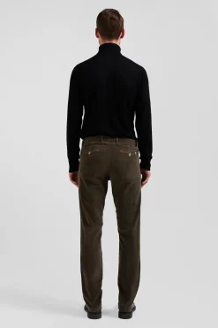 Pantalon chino en coton velours stretch marron coupe Regular