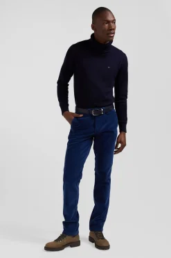 Pantalon chino en coton velours stretch bleu coupe Regular
