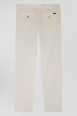 Pantalon chino en coton velours stretch écru coupe Regular