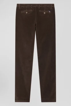 Pantalon chino en coton velours stretch marron coupe Regular