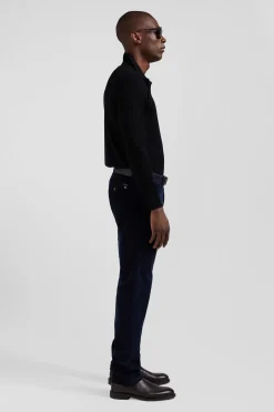 Pantalon chino en coton velours stretch marine coupe Regular