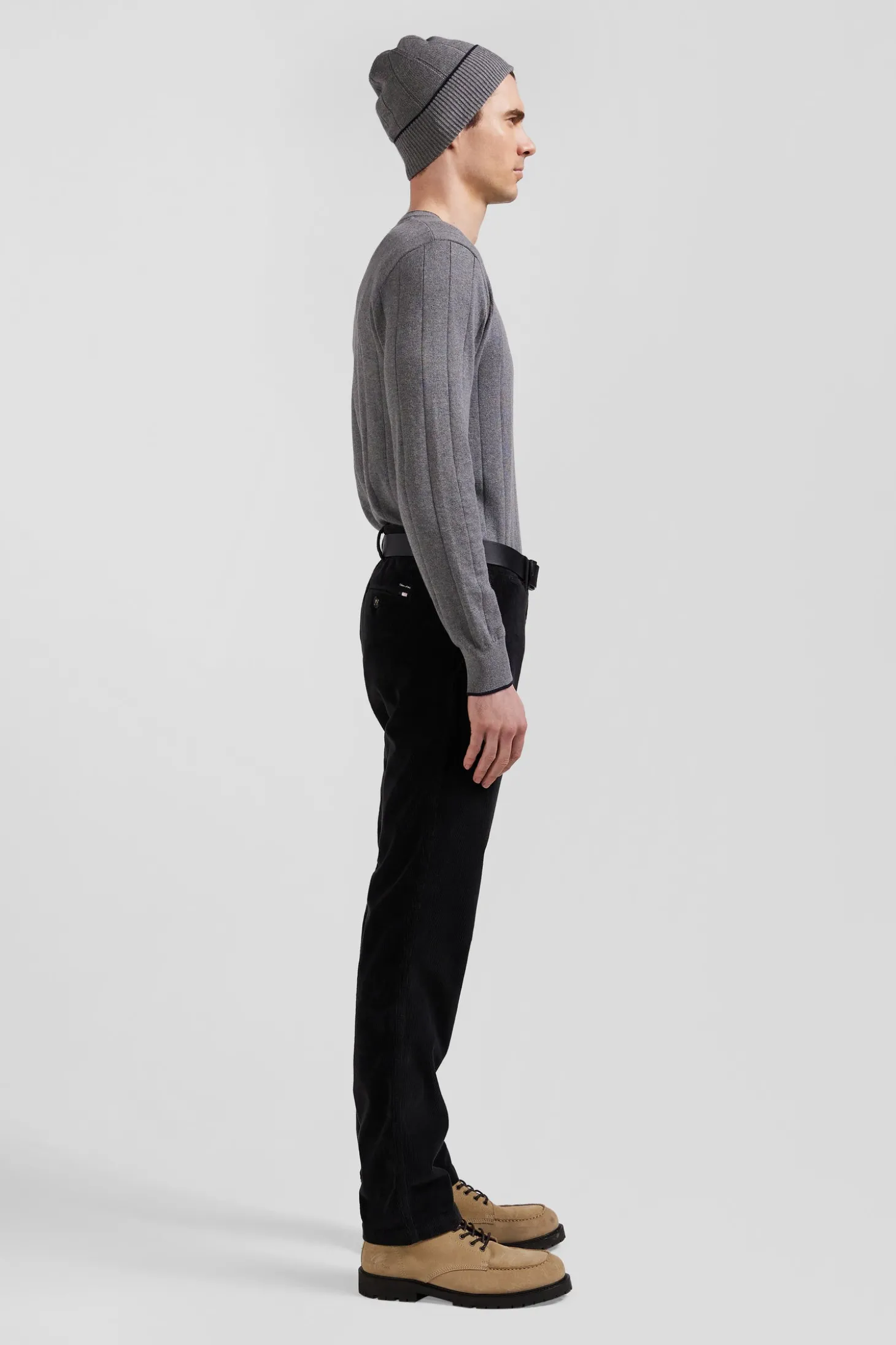 Pantalon chino en coton velours stretch kaki coupe Regular