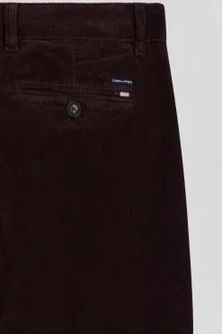 Pantalon chino en coton velours stretch bordeaux coupe Regular