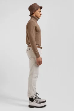 Pantalon chino en coton velours stretch écru coupe Regular