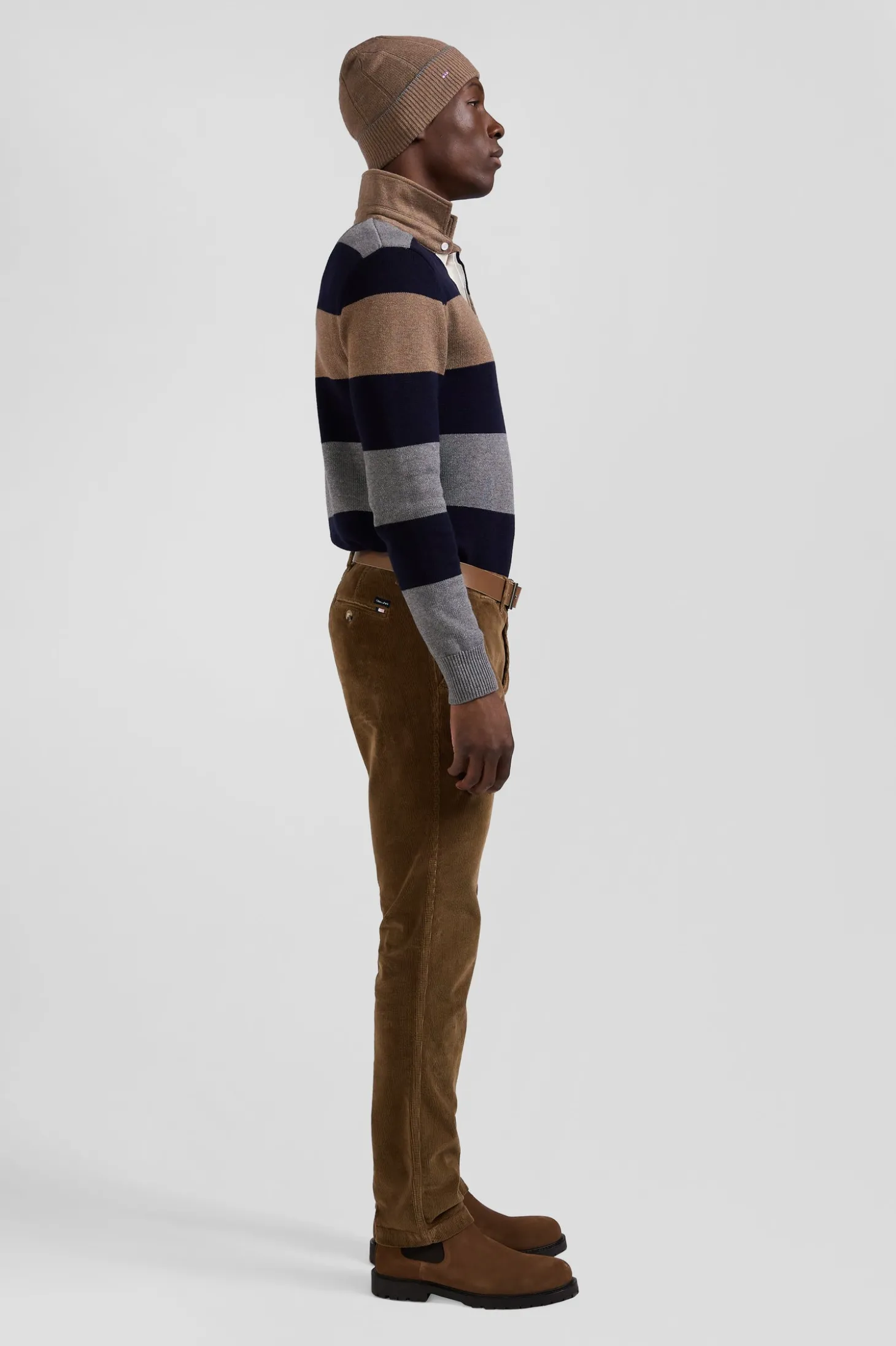 Pantalon chino en coton velours stretch camel coupe Regular