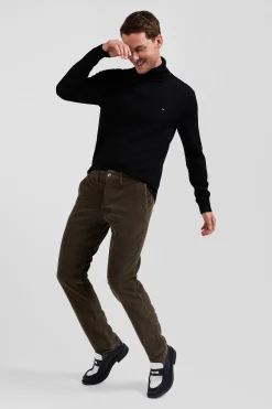 Pantalon chino en coton velours stretch marron coupe Regular