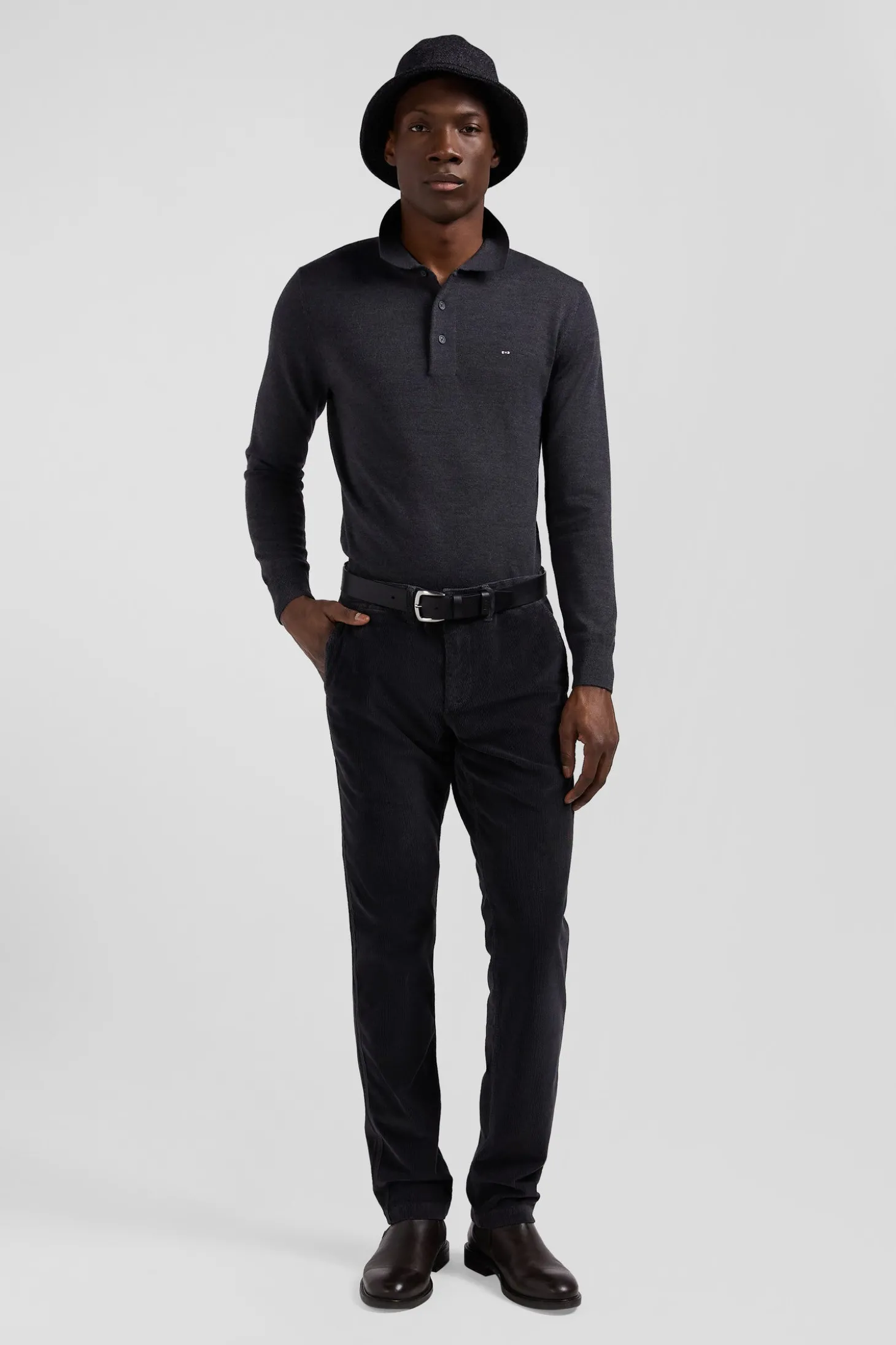 Pantalon chino en coton velours stretch brun coupe Regular
