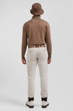 Pantalon chino en coton velours stretch écru coupe Regular