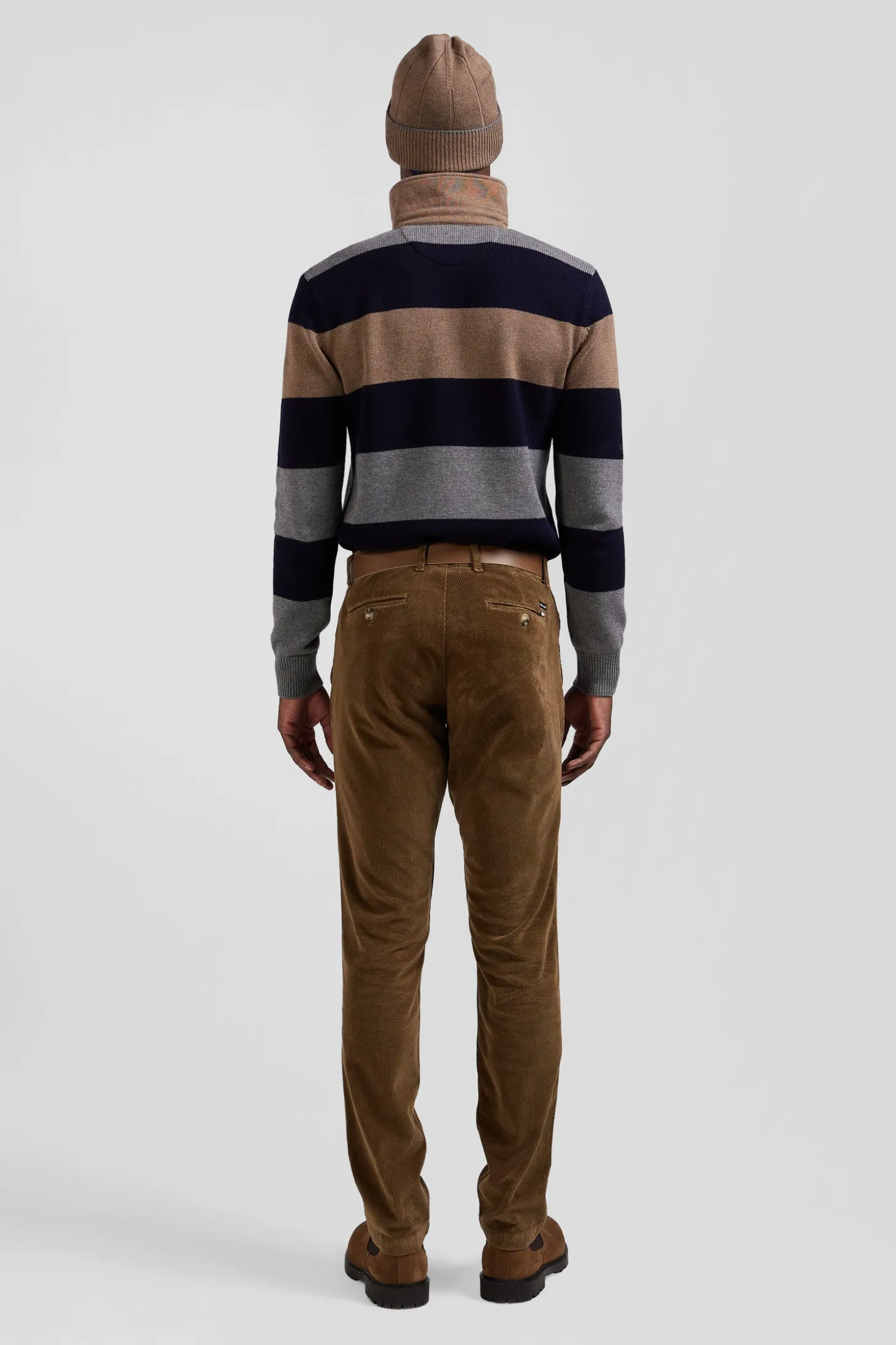 Pantalon chino en coton velours stretch camel coupe Regular