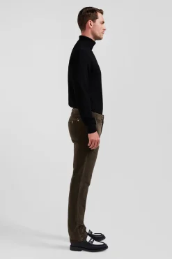 Pantalon chino en coton velours stretch marron coupe Regular