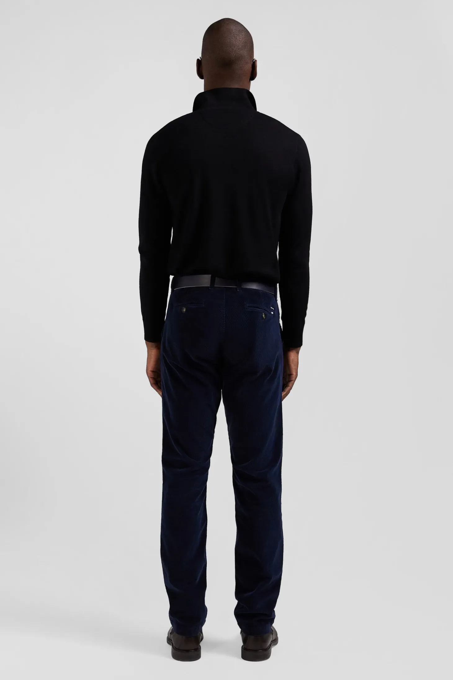 Pantalon chino en coton velours stretch marine coupe Regular