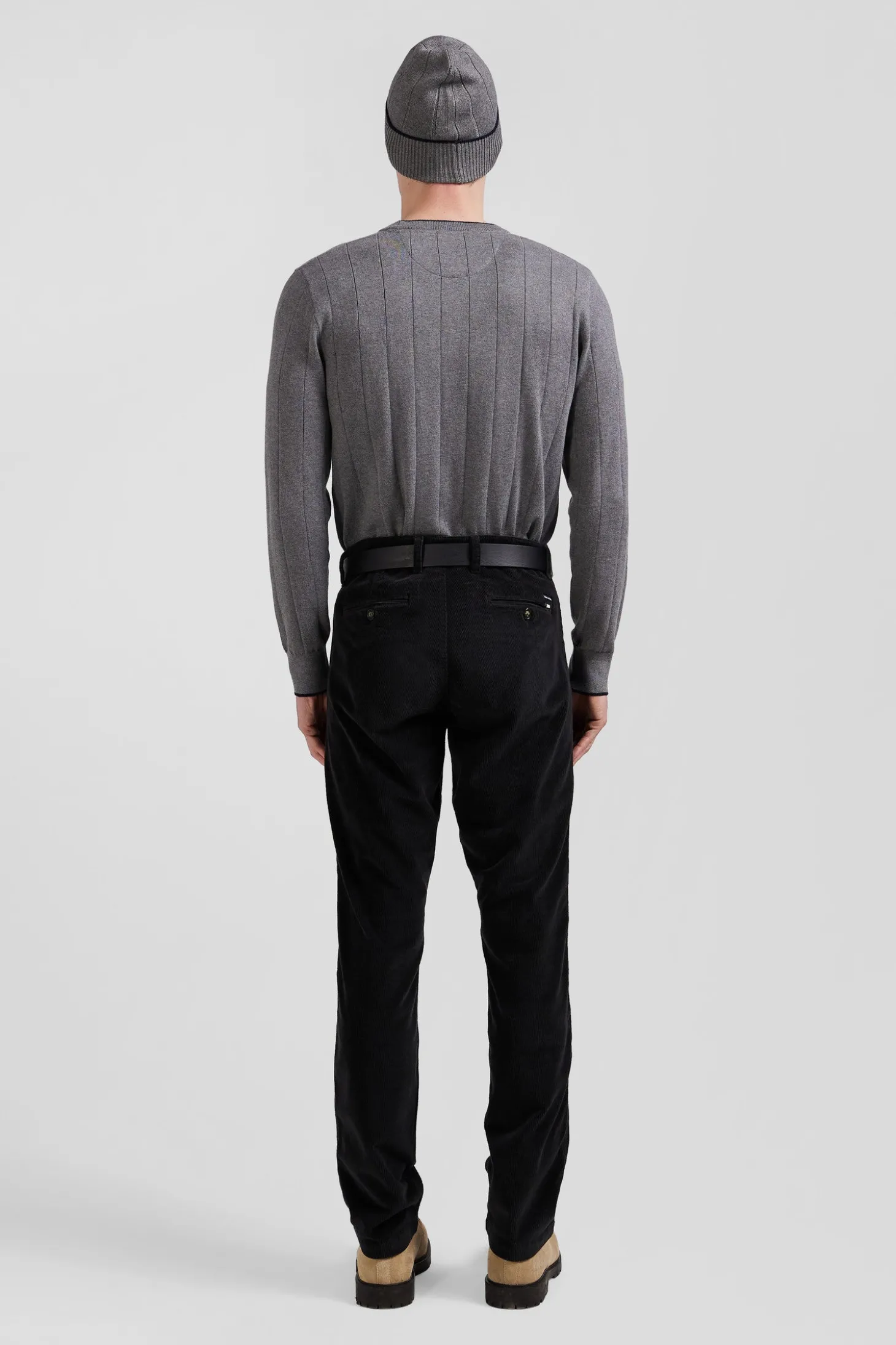 Pantalon chino en coton velours stretch kaki coupe Regular