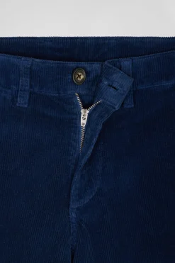 Pantalon chino en coton velours stretch bleu coupe Regular