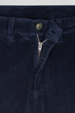 Pantalon chino en coton velours stretch marine coupe Regular