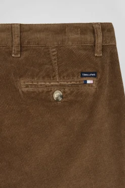 Pantalon chino en coton velours stretch camel coupe Regular