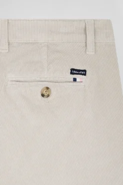 Pantalon chino en coton velours stretch écru coupe Regular