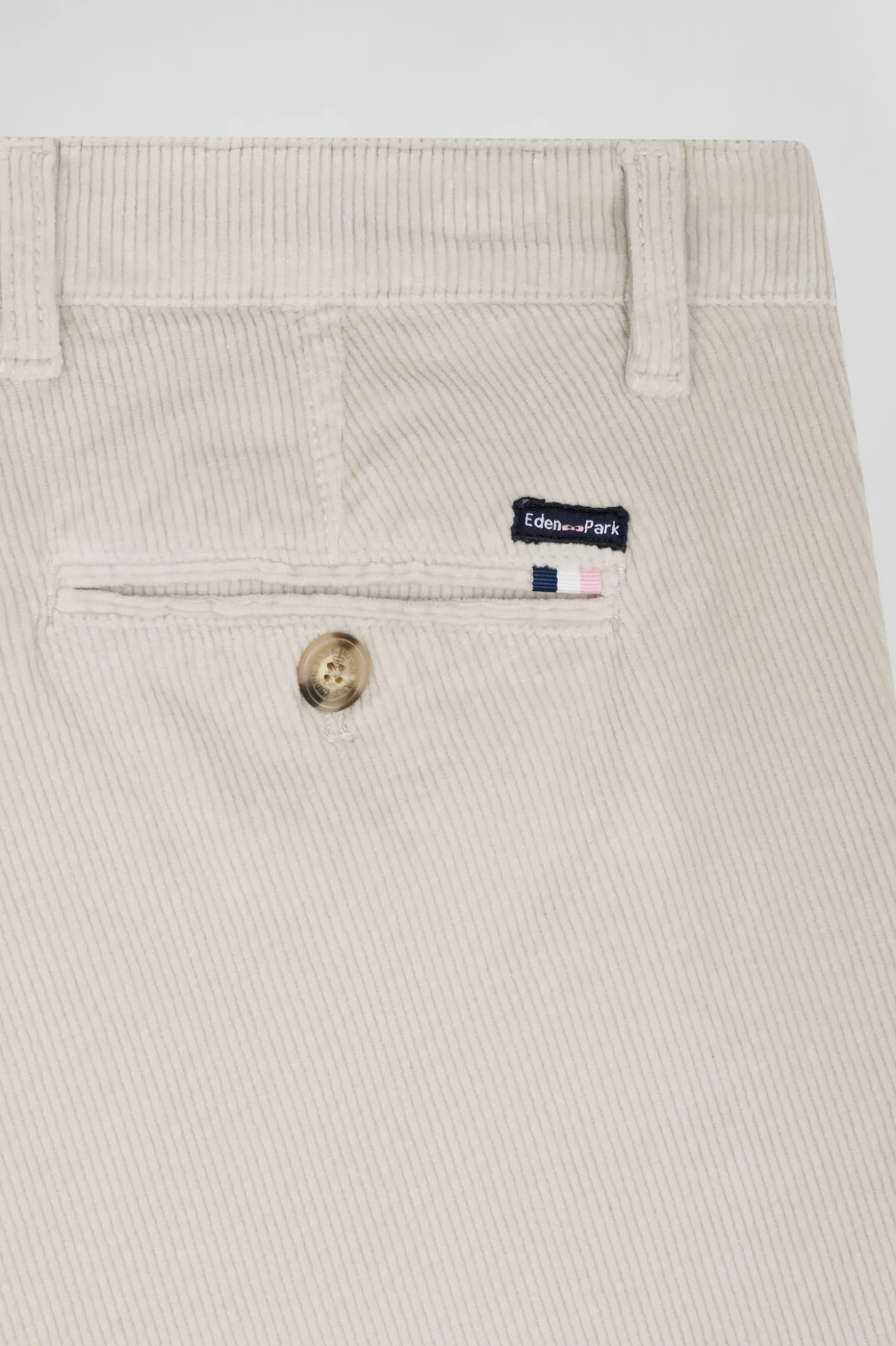 Pantalon chino en coton velours stretch écru coupe Regular