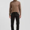 Pantalon chino en piqué de coton stretch et modal brun coupe Regular
