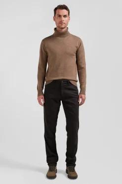 Pantalon chino en piqué de coton stretch et modal brun coupe Regular
