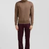 Pantalon chino en piqué de coton stretch et modal bordeaux coupe Regular