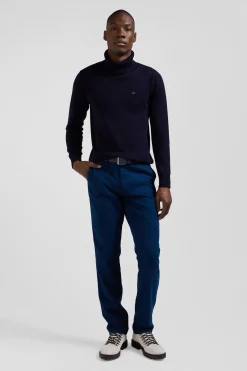 Pantalon chino en piqué de coton stretch et modal bleu coupe Regular