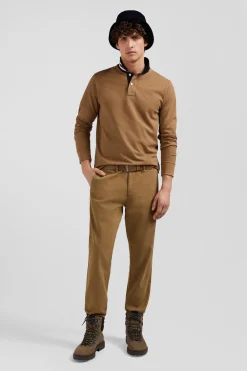 Pantalon chino en piqué de coton stretch et modal beige coupe Regular