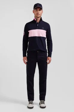 Pantalon chino en piqué de coton stretch et modal marine coupe Regular