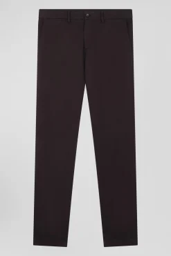 Pantalon chino en piqué de coton stretch et modal brun coupe Regular