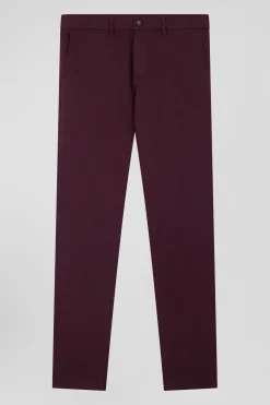 Pantalon chino en piqué de coton stretch et modal bordeaux coupe Regular