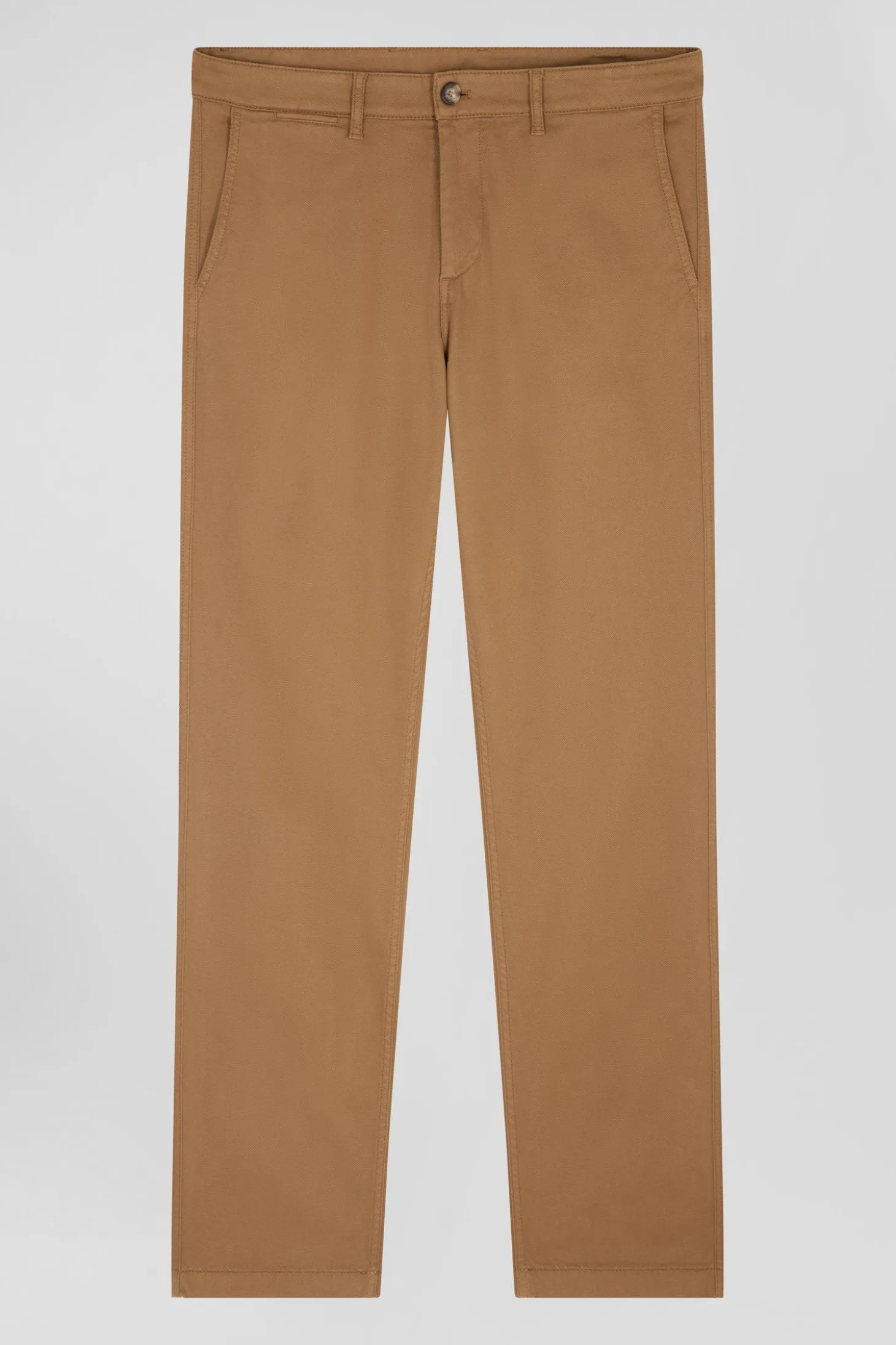 Pantalon chino en piqué de coton stretch et modal beige coupe Regular
