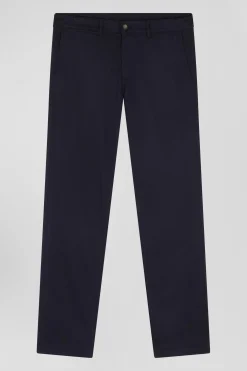 Pantalon chino en piqué de coton stretch et modal marine coupe Regular