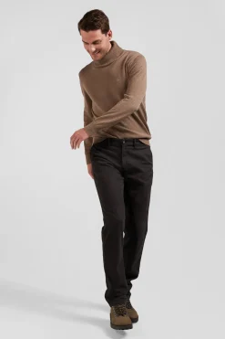 Pantalon chino en piqué de coton stretch et modal brun coupe Regular