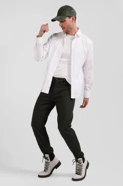 Pantalon chino en piqué de coton stretch et modal kaki coupe Regular