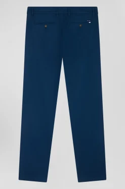 Pantalon chino en piqué de coton stretch et modal bleu coupe Regular
