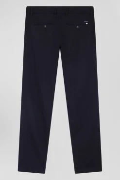 Pantalon chino en piqué de coton stretch et modal marine coupe Regular