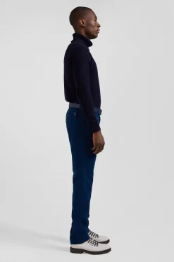 Pantalon chino en piqué de coton stretch et modal bleu coupe Regular