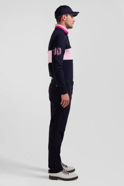 Pantalon chino en piqué de coton stretch et modal marine coupe Regular