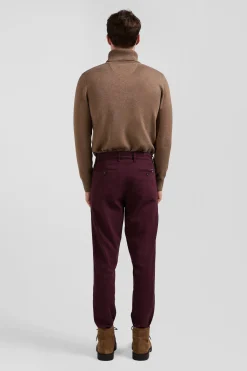 Pantalon chino en piqué de coton stretch et modal bordeaux coupe Regular